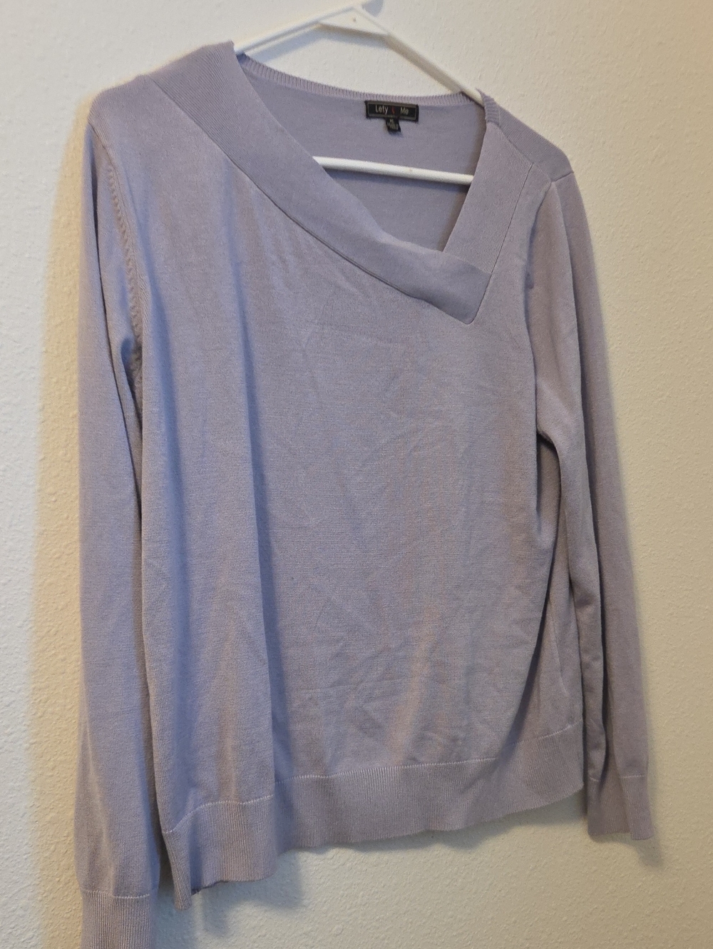 Light Lavender Asymmetric V-Neck Sweater by Lilly NY